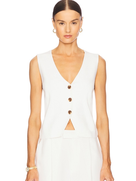L'Academie Sweaters - L'Academie White V-Neck Buttoned Sleeveless Sweater Vest